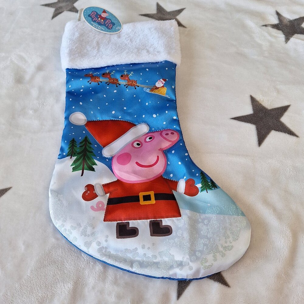 Kurt S. Adler 2021 Peppa Pig Christmas Stocking Children Kids Blue Silky Glitter